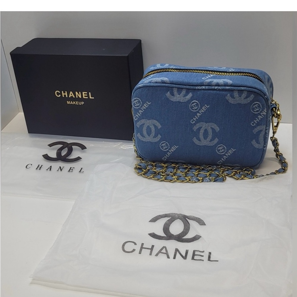 NEW Denim cosmetic bag beauty line !!